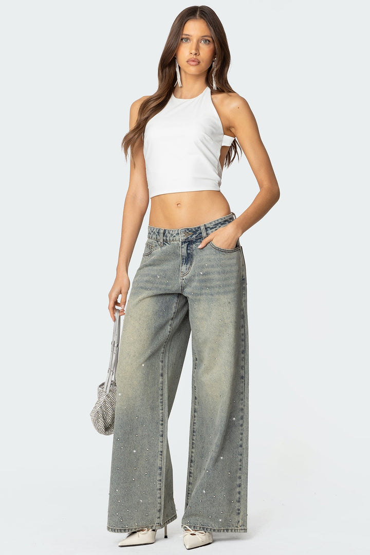 Glitzlow Rhinestone Low-Rise Jeans