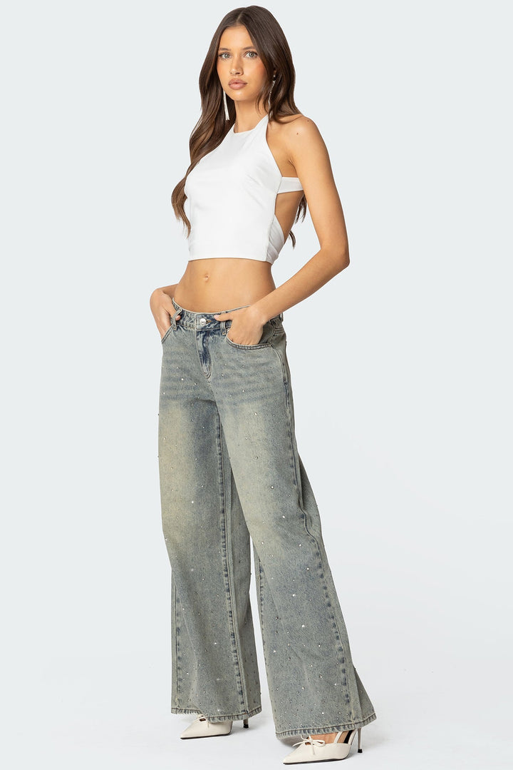 Glitzlow Rhinestone Low-Rise Jeans