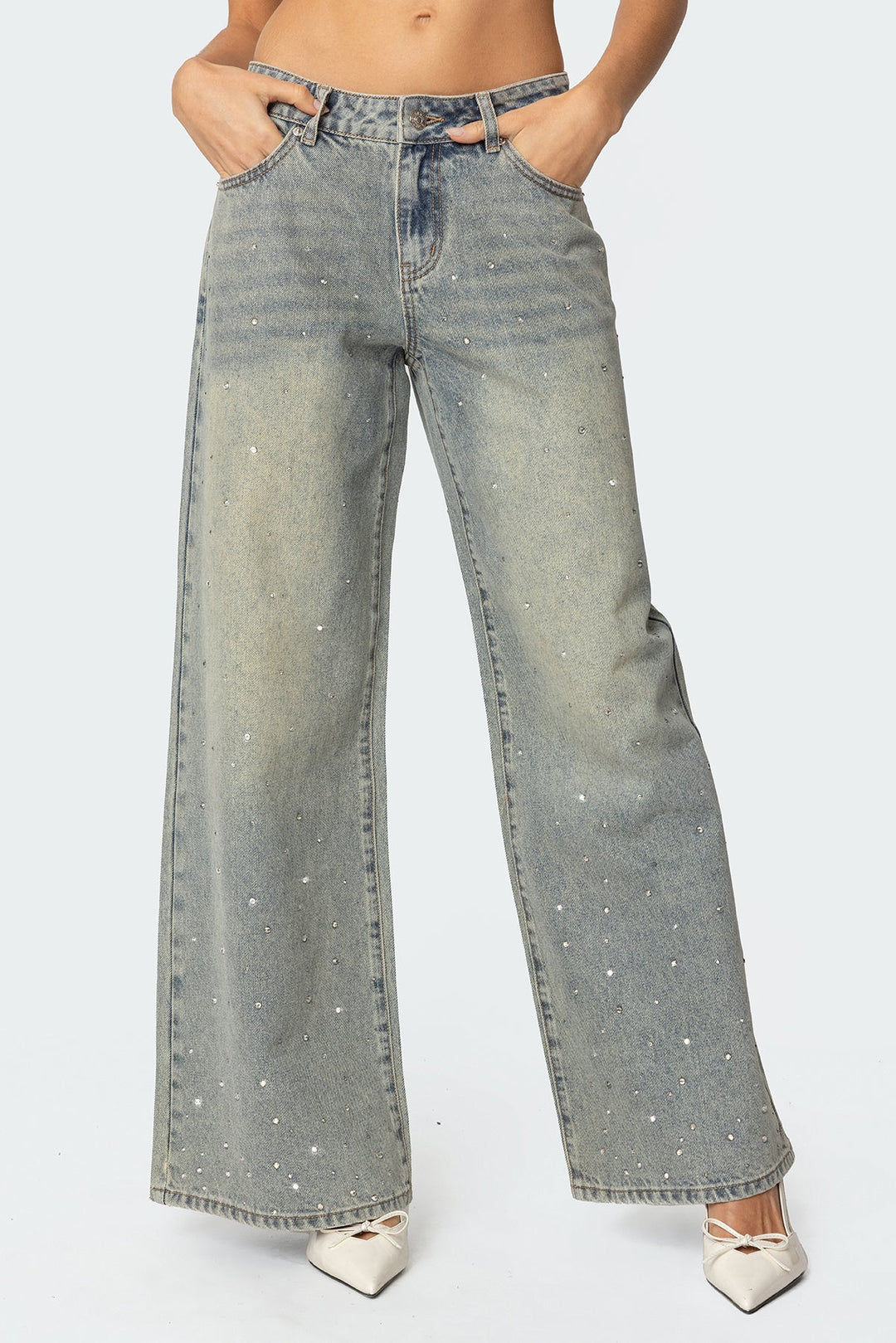 Glitzlow Rhinestone Low-Rise Jeans