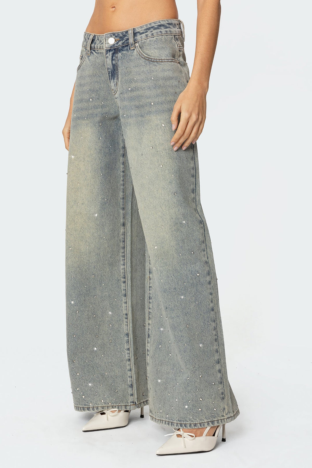 Glitzlow Rhinestone Low-Rise Jeans