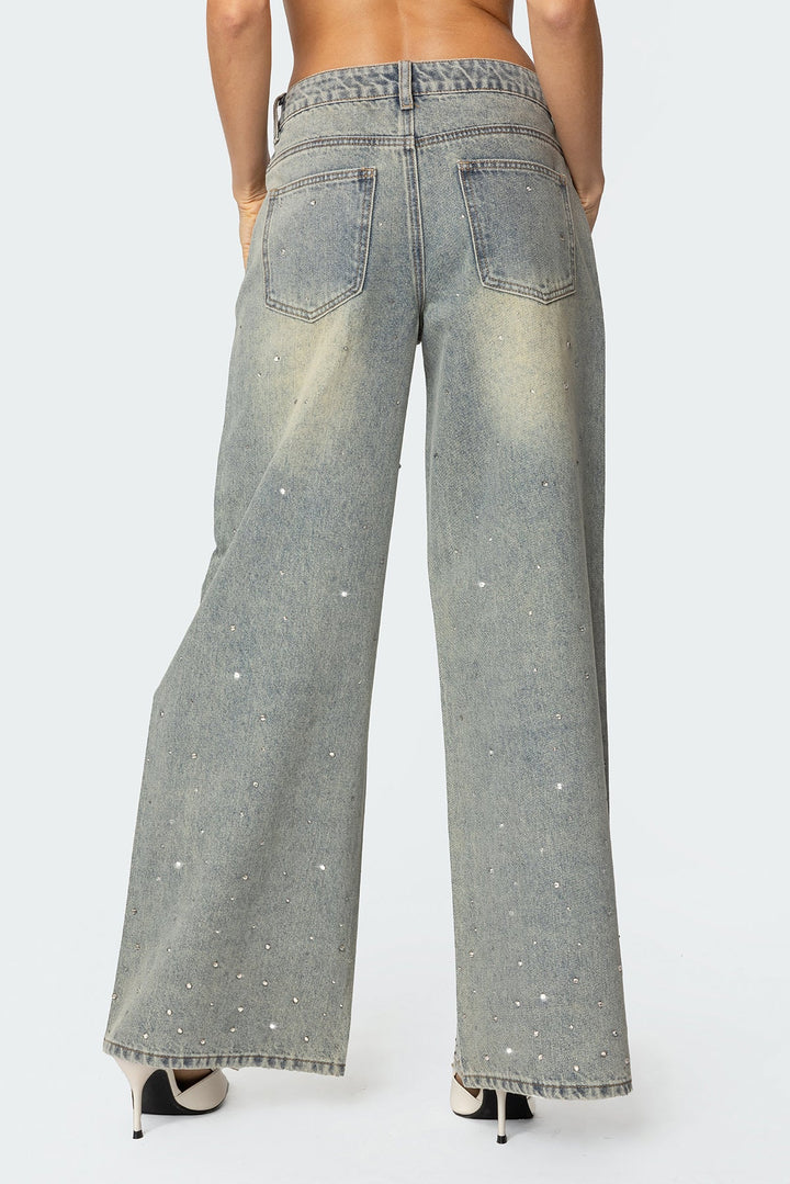 Glitzlow Rhinestone Low-Rise Jeans