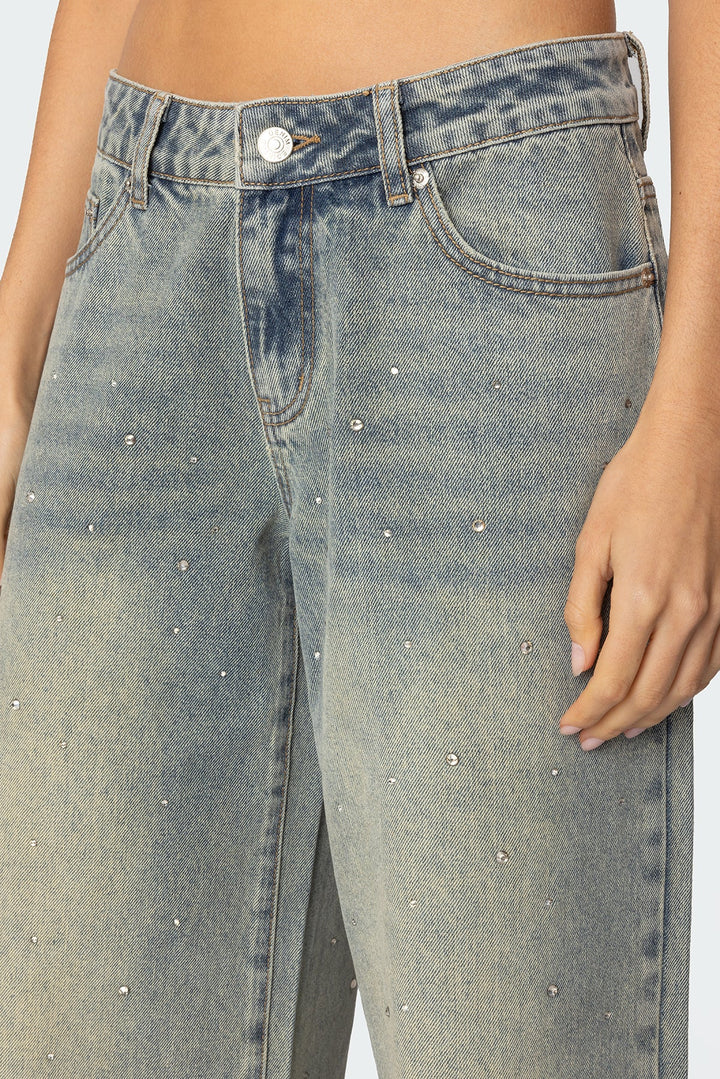 Glitzlow Rhinestone Low-Rise Jeans