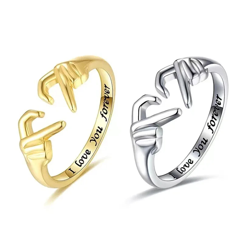 Romantic Heart Hand Hug Adjustable Ring