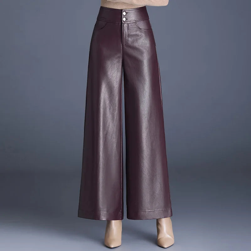 Zuvéra PU Leather Wide-Leg Pants