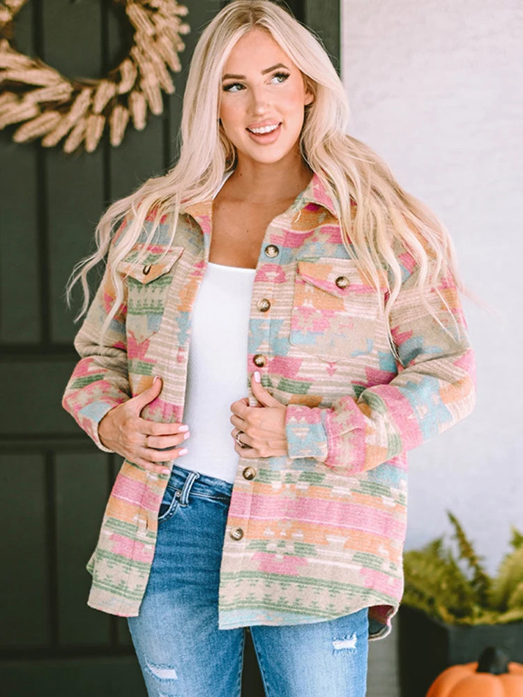 GypsyLady Western Aztec Button-Down Shirt Jacket (Shacket)