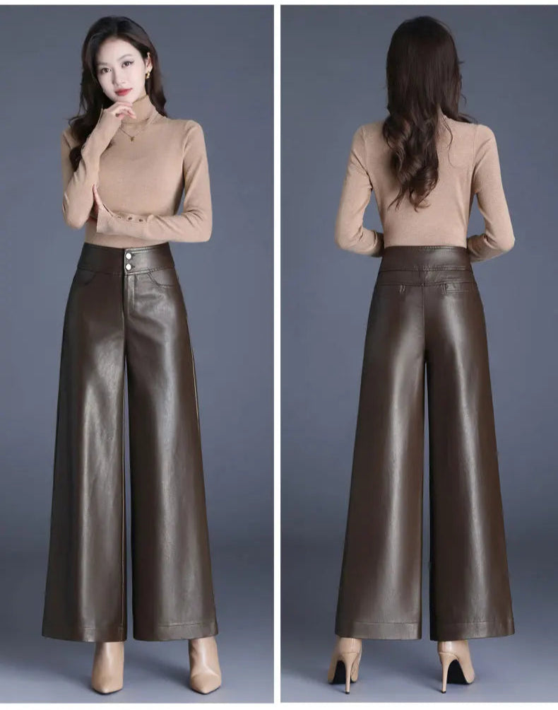 Zuvéra PU Leather Wide-Leg Pants