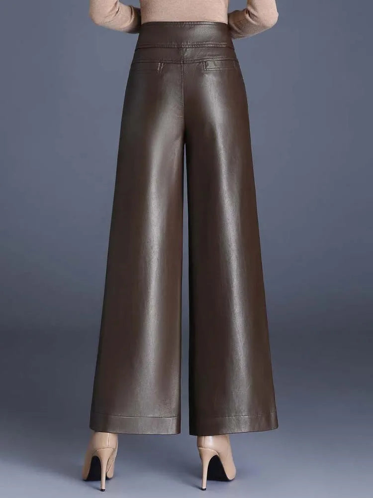 Zuvéra PU Leather Wide-Leg Pants