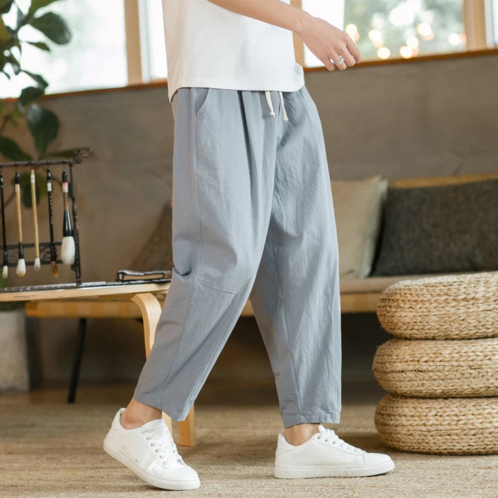 Arden Cotton-Linen Drawstring Pants