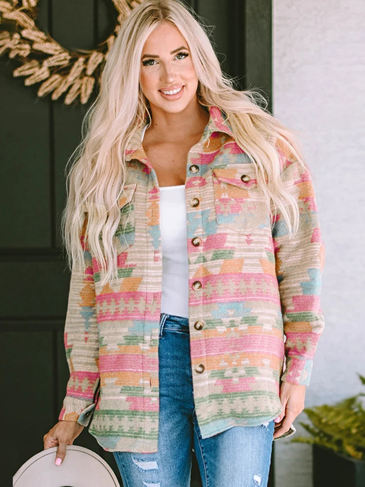 GypsyLady Western Aztec Button-Down Shirt Jacket (Shacket)