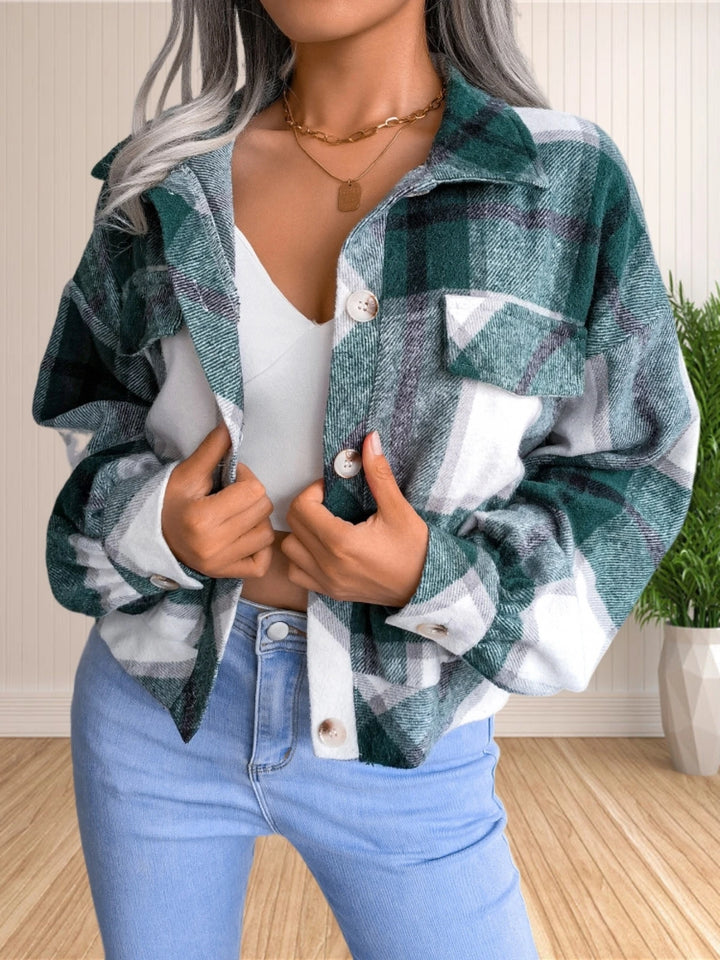 Cropped Flannel Plaid Shirt Jacket (Shacket)