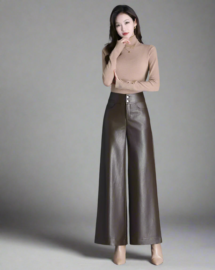 Zuvéra PU Leather Wide-Leg Pants