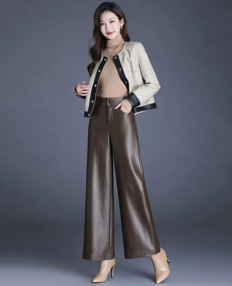 Zuvéra PU Leather Wide-Leg Pants