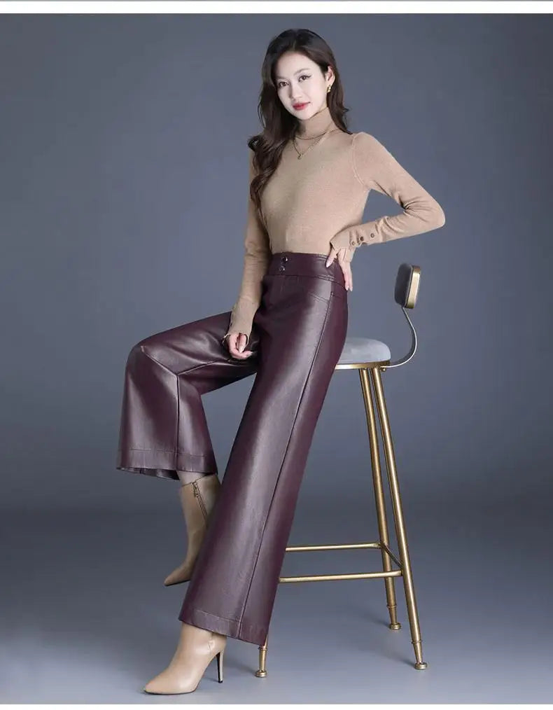 Zuvéra PU Leather Wide-Leg Pants