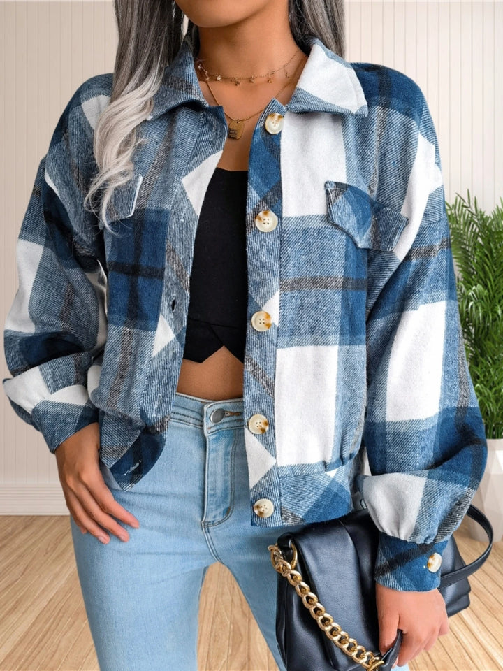 Cropped Flannel Plaid Shirt Jacket (Shacket)