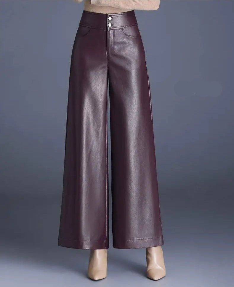 Zuvéra PU Leather Wide-Leg Pants