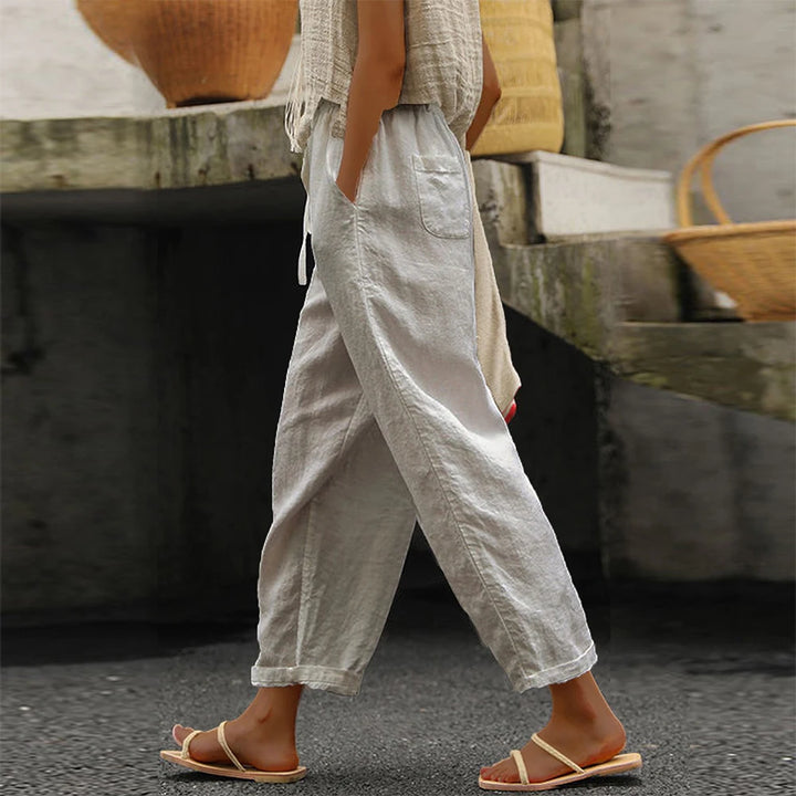 Veyla Women Cotton-Linen Drawstring Trousers