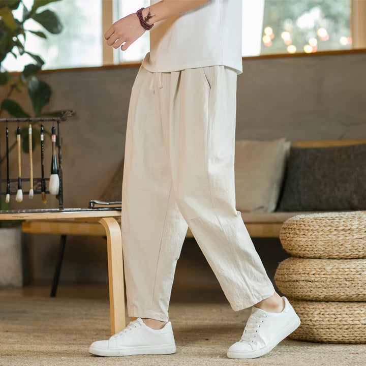 Arden Cotton-Linen Drawstring Pants