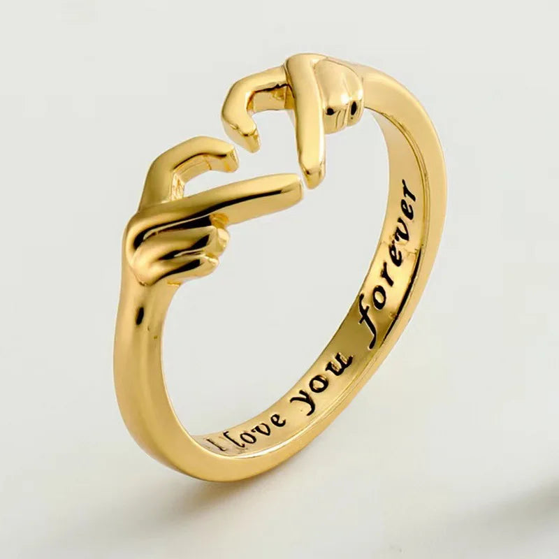 Romantic Heart Hand Hug Adjustable Ring