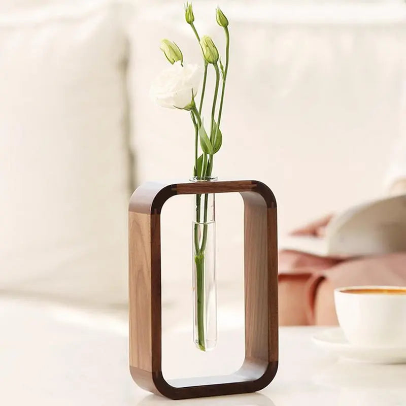 Wooden Hydroponic Glass Vase - Nuvoula