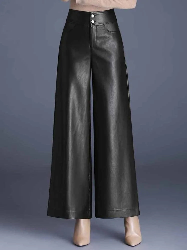 Zuvéra PU Leather Wide-Leg Pants