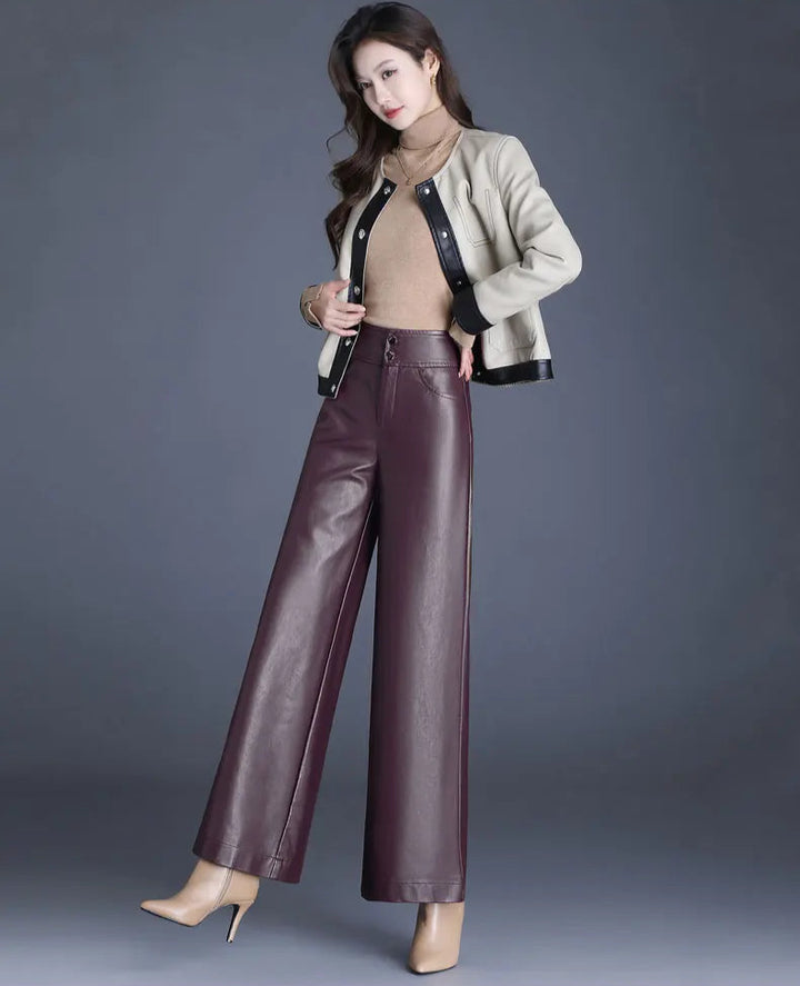 Zuvéra PU Leather Wide-Leg Pants