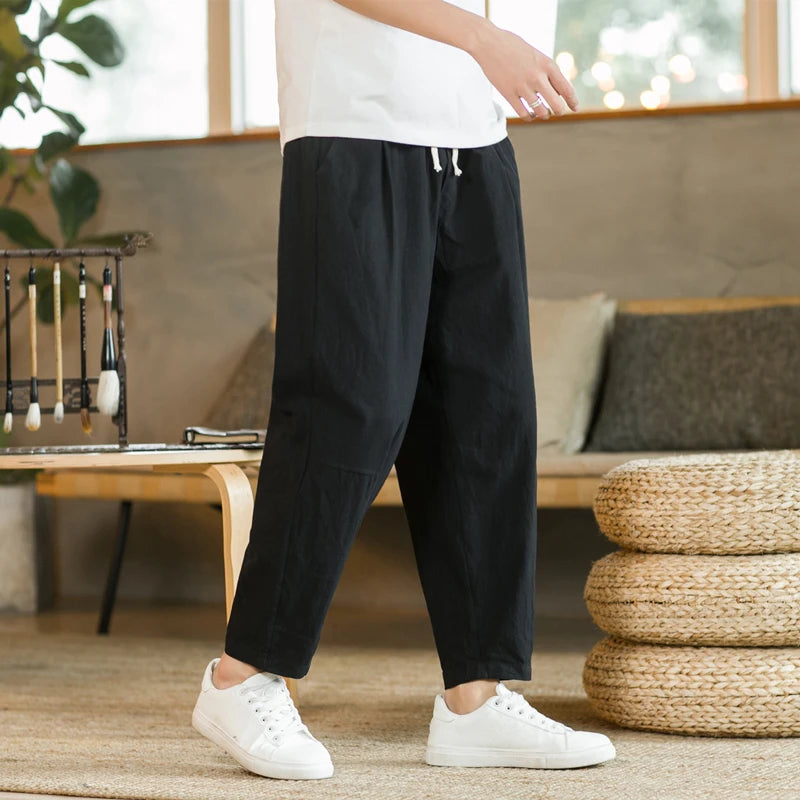 Arden Cotton-Linen Drawstring Pants