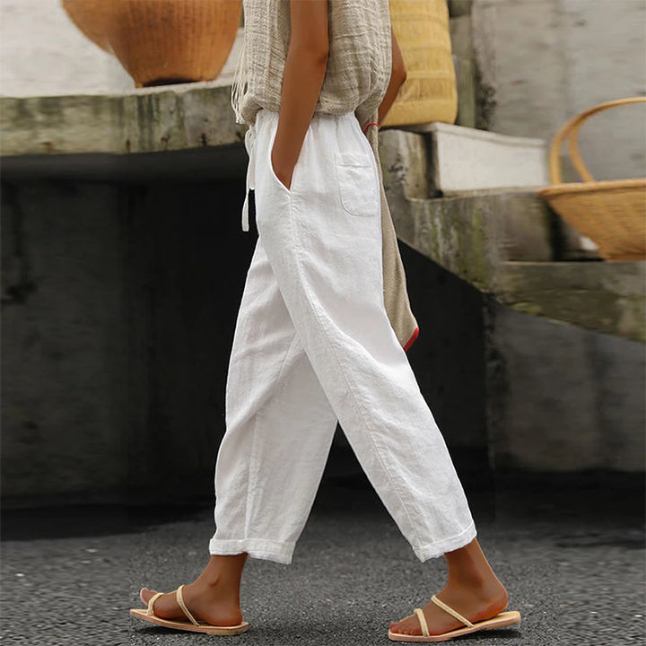 Veyla Women Cotton-Linen Drawstring Trousers