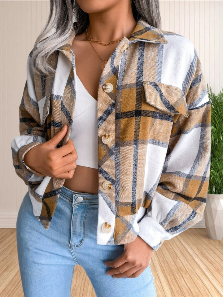 Cropped Flannel Plaid Shirt Jacket (Shacket)